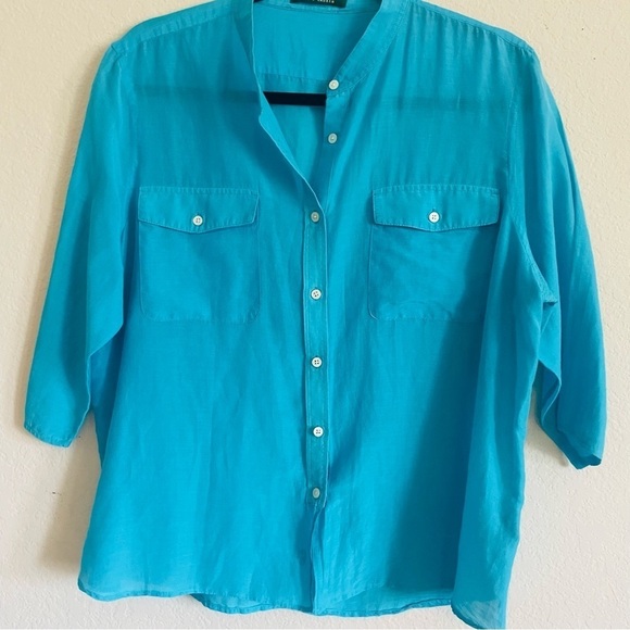Lauren Ralph Lauren woman button down top size large blue coastal airy light - Picture 3 of 11